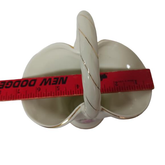 Formalities Style Ceramic Basket Vase Red Pink Rose Handle Gold Accent Decor VTG - Picture 8 of 15